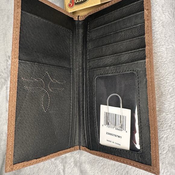 Justin Men's Rodeo Wallet Brown Suede Genuine Leather RFID Checkbook Western - Picture 5 of 9